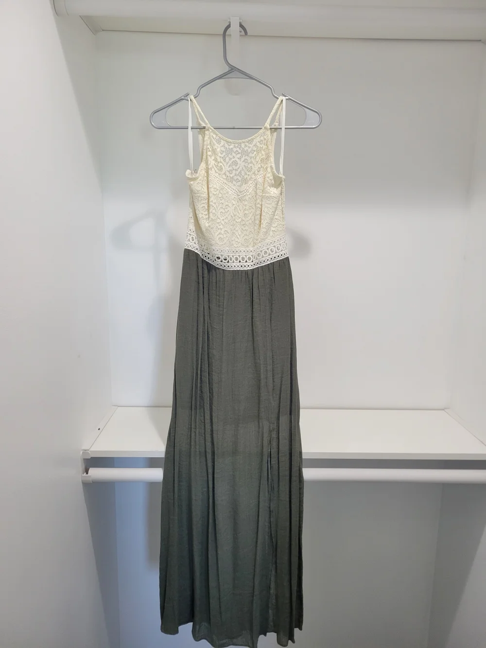 Iz Byer Cream Lace Bodice Maxi with Olive Skirt - Picture 1 of 14